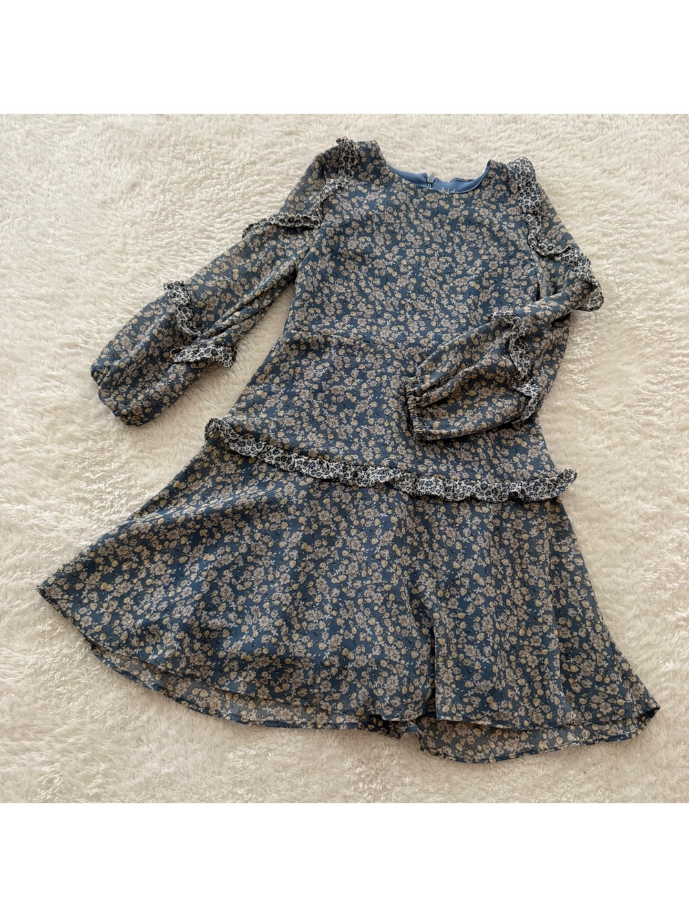 6y Blue Floral Chiffon Ruffle Dress